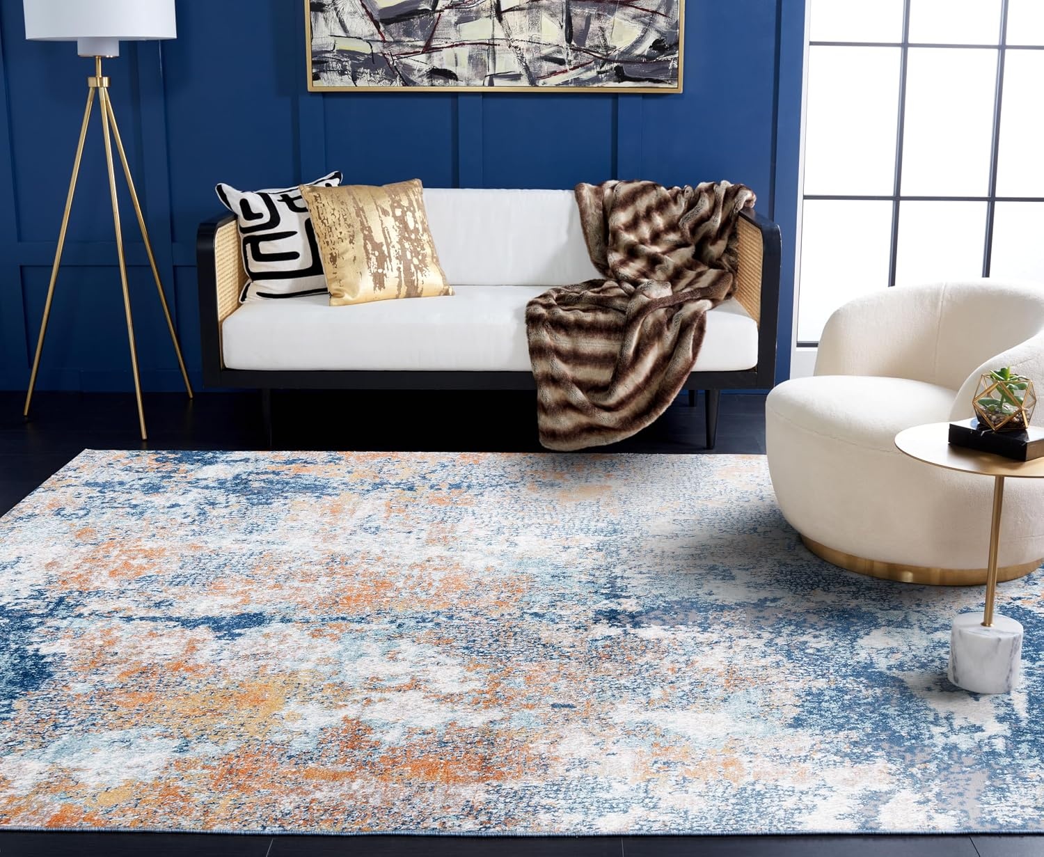 image:imageSAFAVIEH Area Rug 8x10 Aston Collection Large Navy amp Grey Modern Abstract Design NonShedding amp Easy Cleaning Ideal for Living Room Bedroom Office Dining Space ASN710NNavyGold