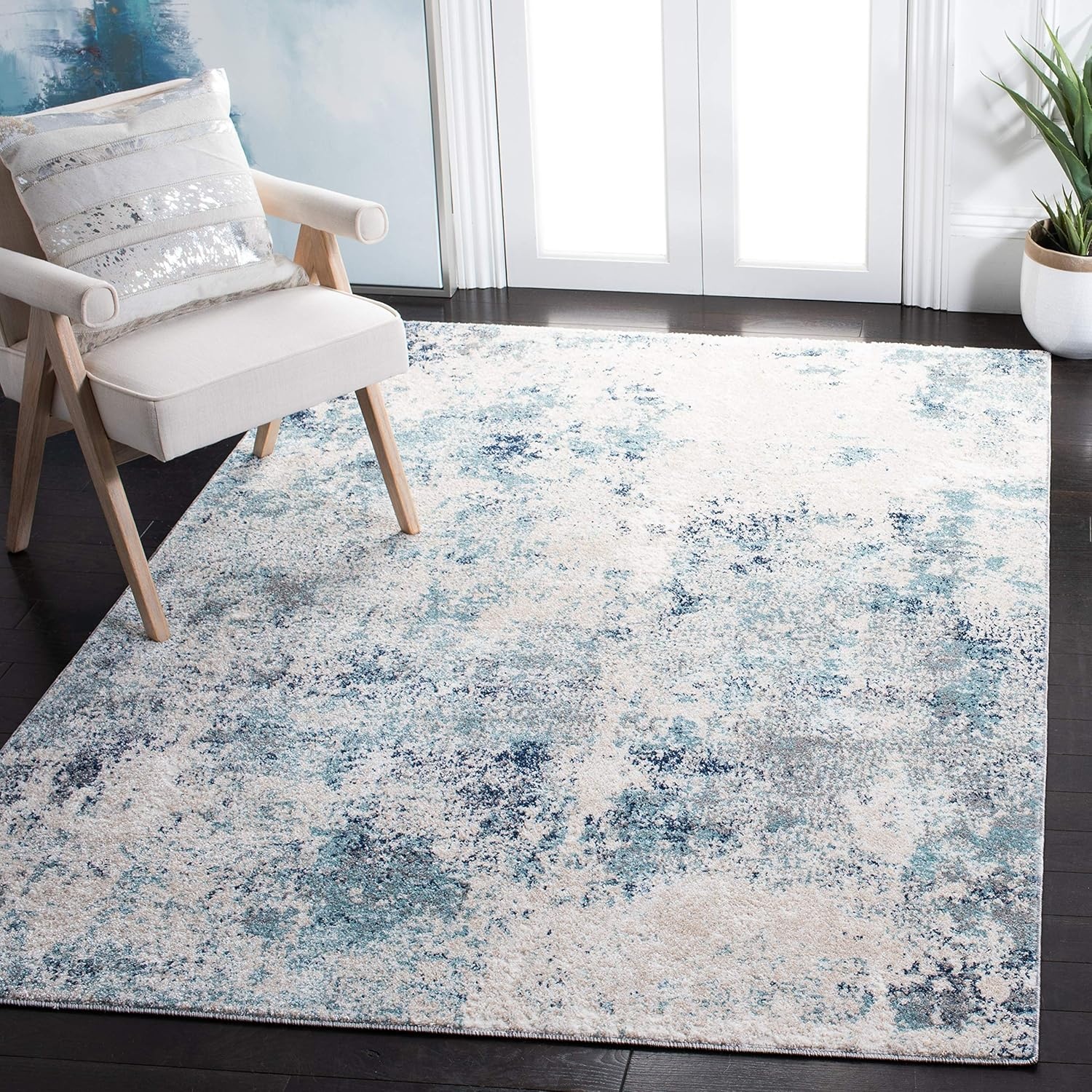 image:imageSAFAVIEH Area Rug 8x10 Aston Collection Large Navy amp Grey Modern Abstract Design NonShedding amp Easy Cleaning Ideal for Living Room Bedroom Office Dining Space ASN710NIvoryBlue