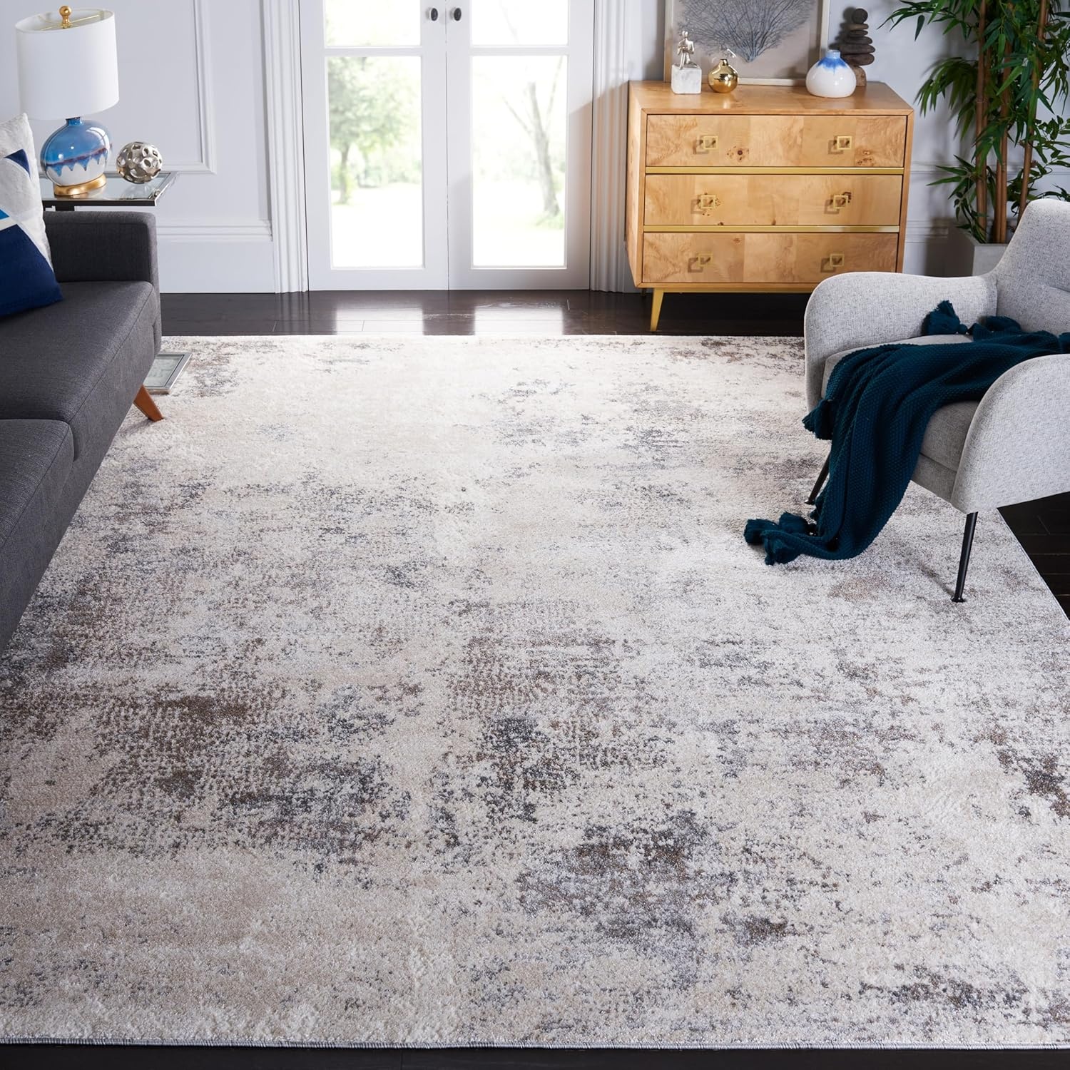 image:imageSAFAVIEH Area Rug 8x10 Aston Collection Large Navy amp Grey Modern Abstract Design NonShedding amp Easy Cleaning Ideal for Living Room Bedroom Office Dining Space ASN710NIvoryGrey