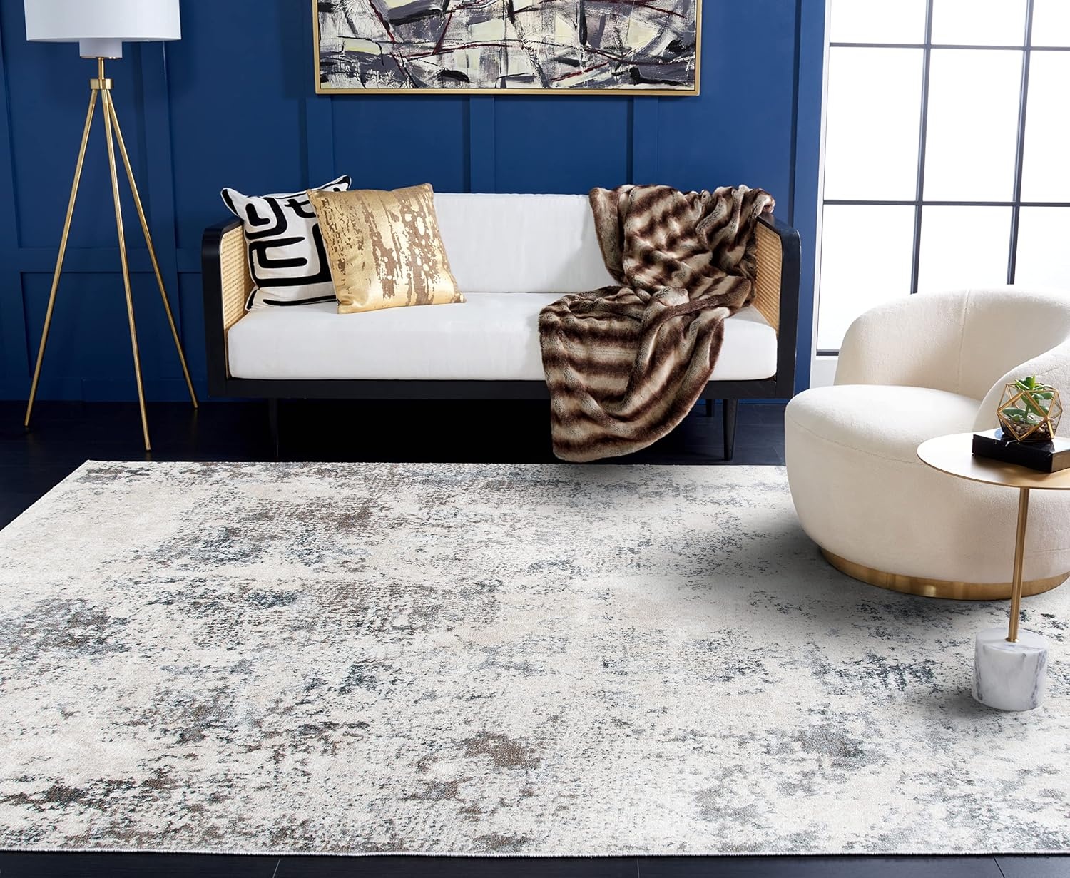 image:imageSAFAVIEH Area Rug 8x10 Aston Collection Large Navy amp Grey Modern Abstract Design NonShedding amp Easy Cleaning Ideal for Living Room Bedroom Office Dining Space ASN710NIvoryGrey