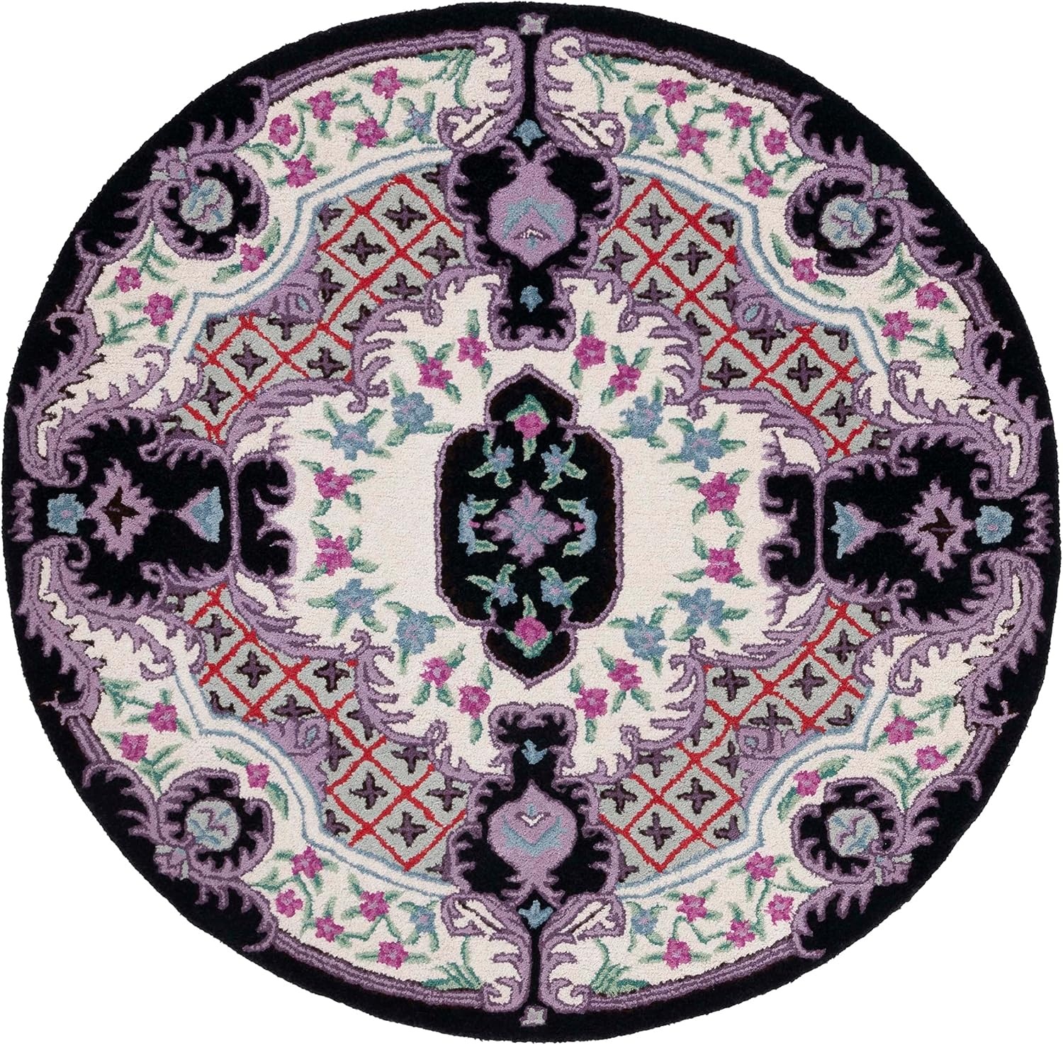 image:imageSAFAVIEH Area Rug 8x10 Bellagio Collection Large Blue amp Pink Handmade Wool Medallion Design Ideal for Living Room Bedroom Office Dining Space BLG535MIvoryBlack