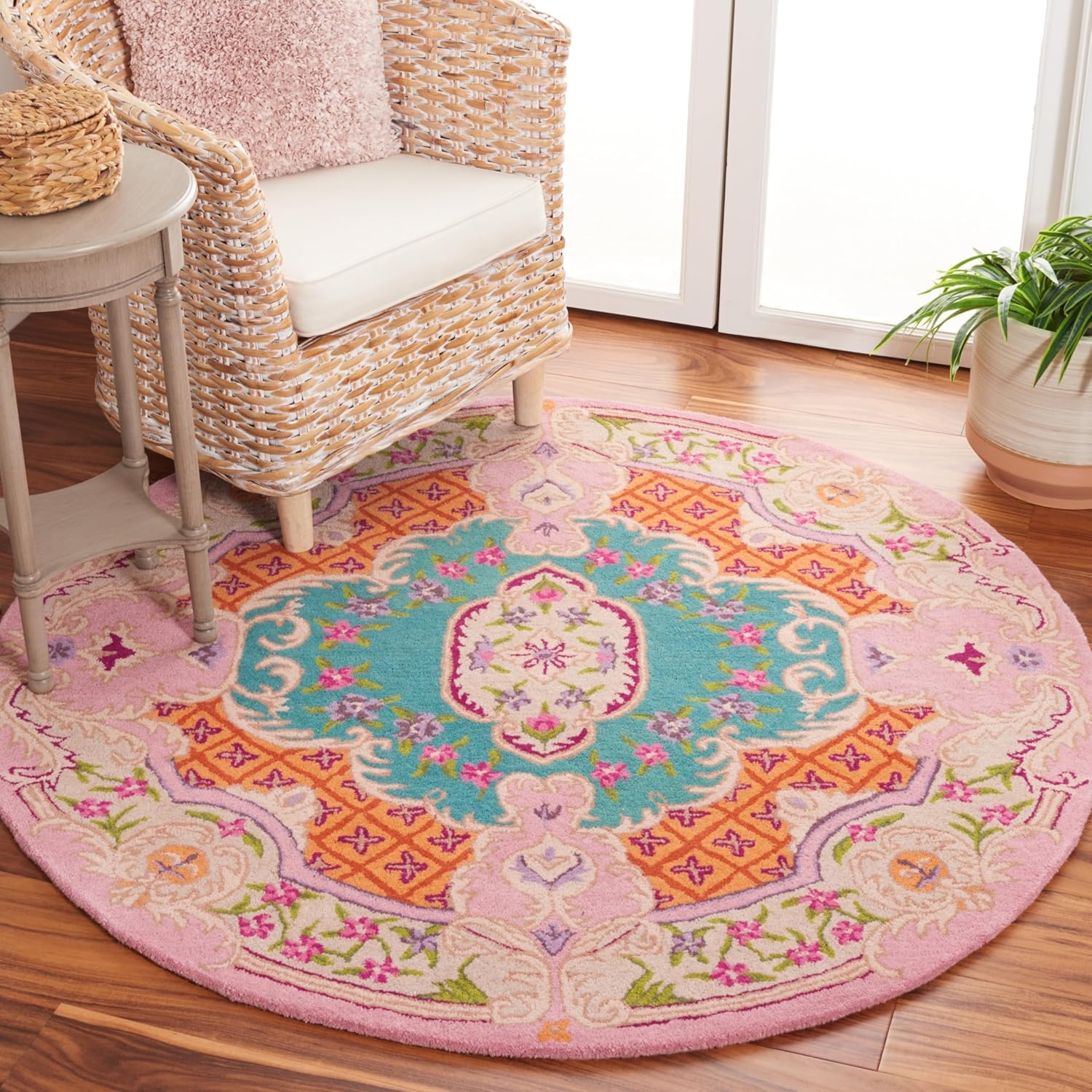 image:imageSAFAVIEH Area Rug 8x10 Bellagio Collection Large Blue amp Pink Handmade Wool Medallion Design Ideal for Living Room Bedroom Office Dining Space BLG535MBluePink
