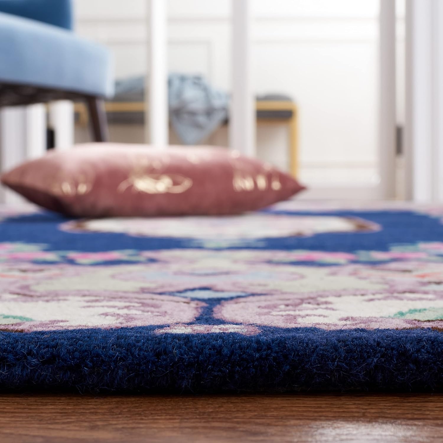 image:imageSAFAVIEH Area Rug 8x10 Bellagio Collection Large Blue amp Pink Handmade Wool Medallion Design Ideal for Living Room Bedroom Office Dining Space BLG535MNavyIvory