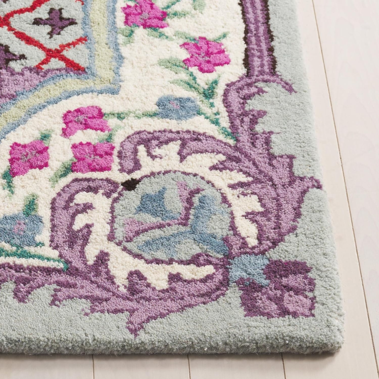 image:imageSAFAVIEH Area Rug 8x10 Bellagio Collection Large Blue amp Pink Handmade Wool Medallion Design Ideal for Living Room Bedroom Office Dining Space BLG535MLight GreenIvory