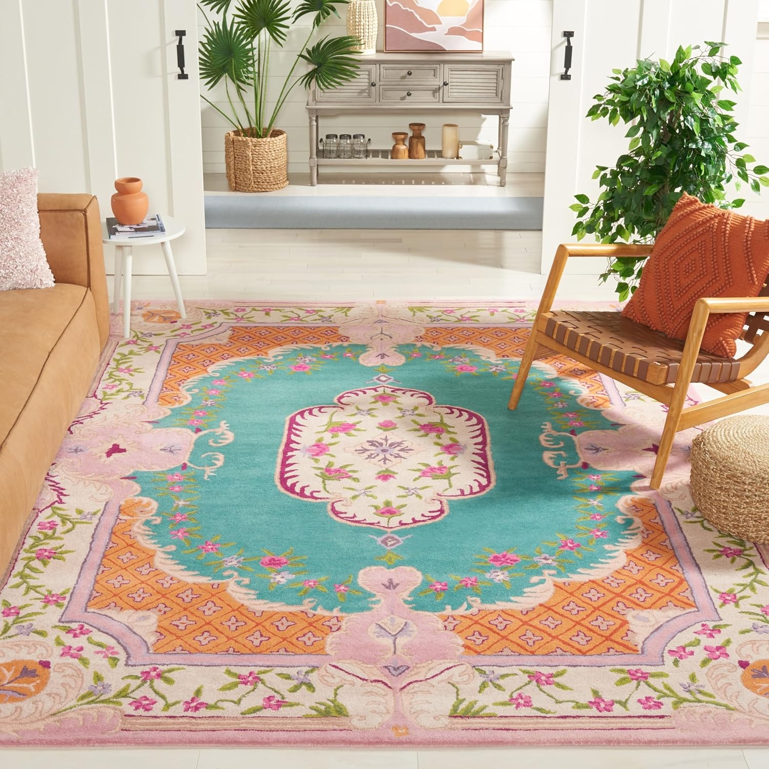 image:imageSAFAVIEH Area Rug 8x10 Bellagio Collection Large Blue amp Pink Handmade Wool Medallion Design Ideal for Living Room Bedroom Office Dining Space BLG535MBluePink