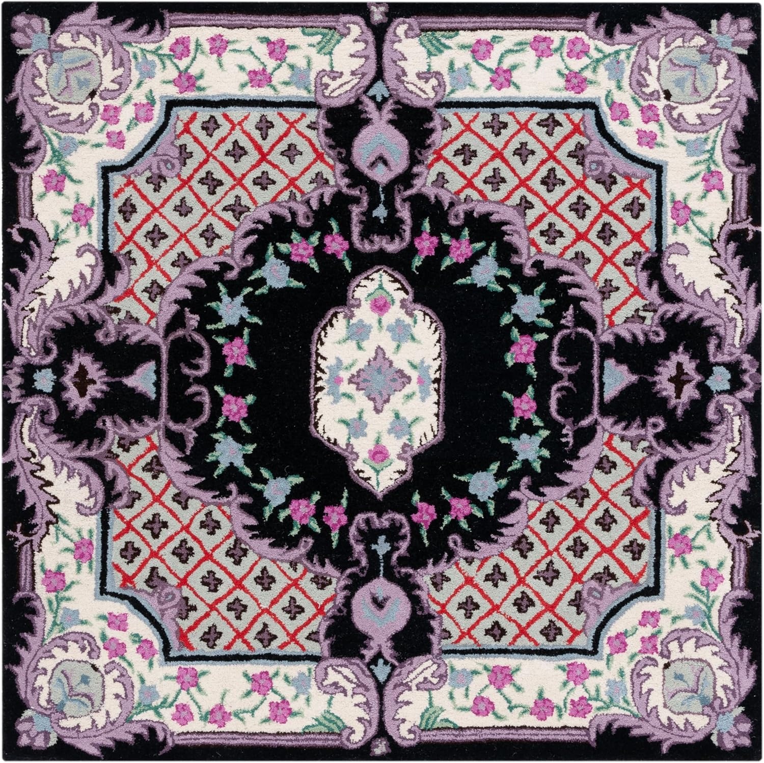 image:imageSAFAVIEH Area Rug 8x10 Bellagio Collection Large Blue amp Pink Handmade Wool Medallion Design Ideal for Living Room Bedroom Office Dining Space BLG535MBlackIvory