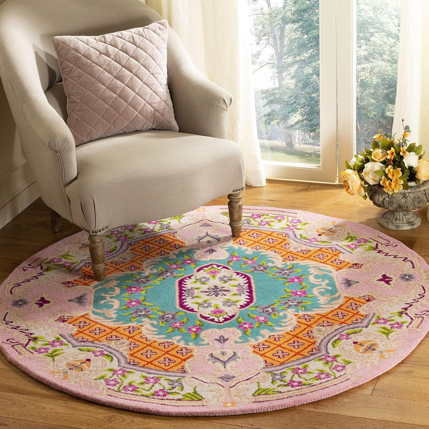 image:imageSAFAVIEH Area Rug 8x10 Bellagio Collection Large Blue amp Pink Handmade Wool Medallion Design Ideal for Living Room Bedroom Office Dining Space BLG535MBluePink