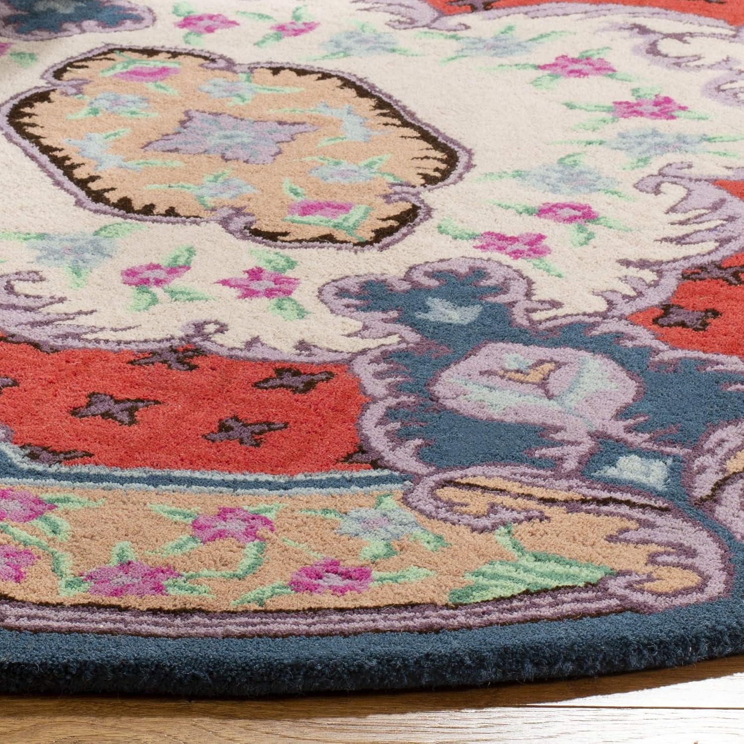 image:imageSAFAVIEH Area Rug 8x10 Bellagio Collection Large Blue amp Pink Handmade Wool Medallion Design Ideal for Living Room Bedroom Office Dining Space BLG535MIvoryPink
