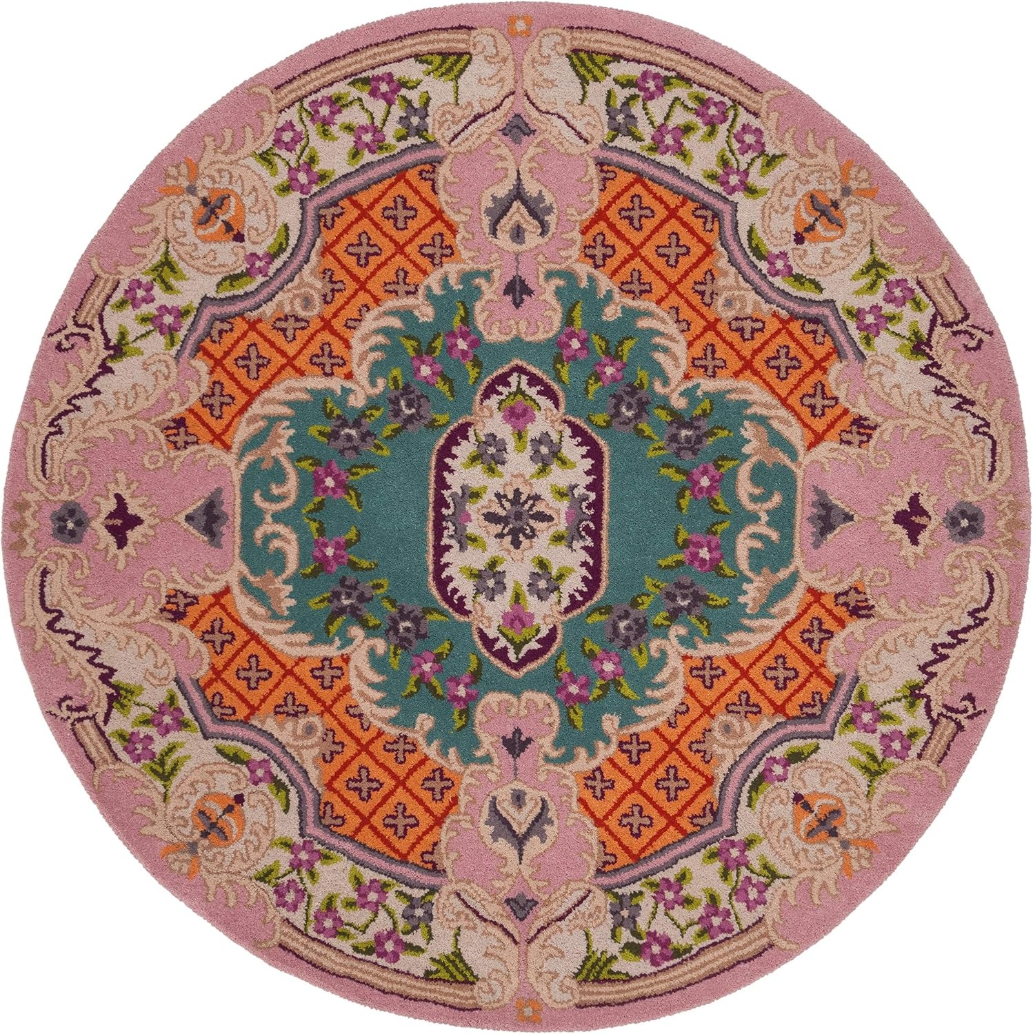 image:imageSAFAVIEH Area Rug 8x10 Bellagio Collection Large Blue amp Pink Handmade Wool Medallion Design Ideal for Living Room Bedroom Office Dining Space BLG535MBluePink