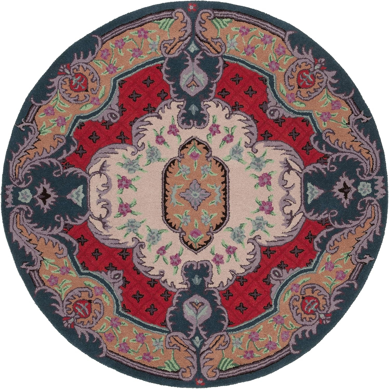 image:imageSAFAVIEH Area Rug 8x10 Bellagio Collection Large Blue amp Pink Handmade Wool Medallion Design Ideal for Living Room Bedroom Office Dining Space BLG535MIvoryPink