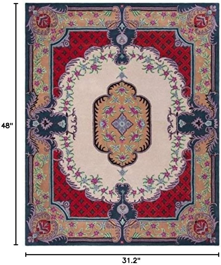 image:imageSAFAVIEH Area Rug 8x10 Bellagio Collection Large Blue amp Pink Handmade Wool Medallion Design Ideal for Living Room Bedroom Office Dining Space BLG535MIvoryPink