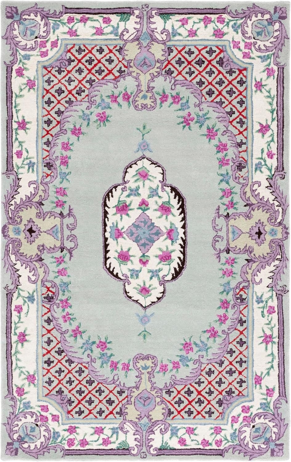 image:imageSAFAVIEH Area Rug 8x10 Bellagio Collection Large Blue amp Pink Handmade Wool Medallion Design Ideal for Living Room Bedroom Office Dining Space BLG535MLight GreenIvory