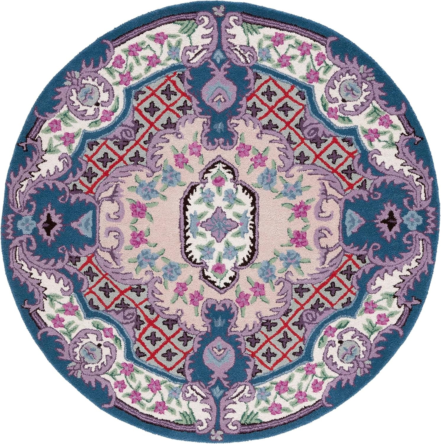 image:imageSAFAVIEH Area Rug 8x10 Bellagio Collection Large Blue amp Pink Handmade Wool Medallion Design Ideal for Living Room Bedroom Office Dining Space BLG535MPinkIvory