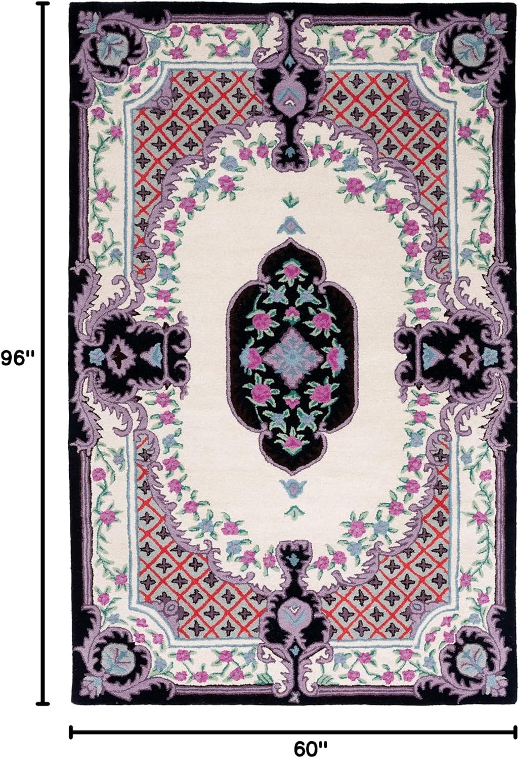 image:imageSAFAVIEH Area Rug 8x10 Bellagio Collection Large Blue amp Pink Handmade Wool Medallion Design Ideal for Living Room Bedroom Office Dining Space BLG535MIvoryBlack