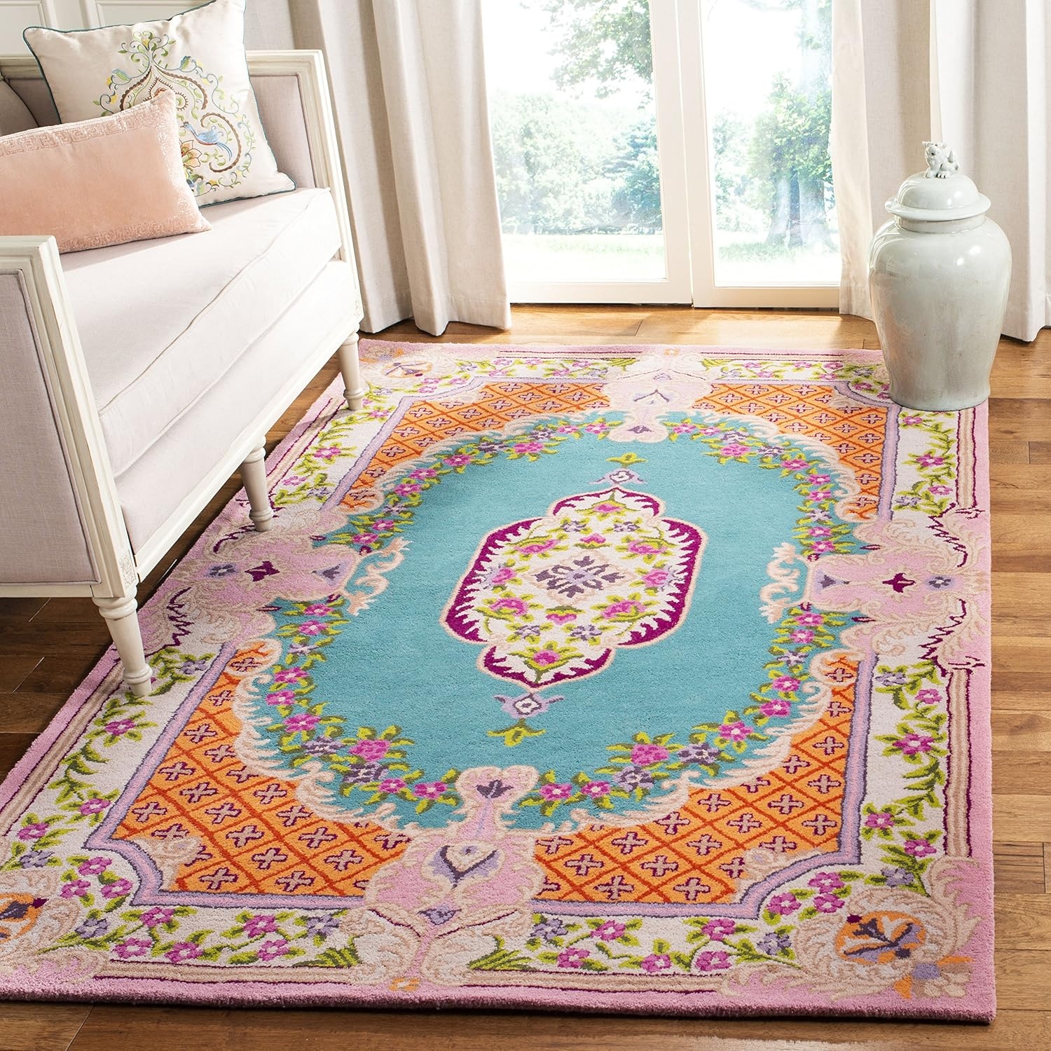 image:imageSAFAVIEH Area Rug 8x10 Bellagio Collection Large Blue amp Pink Handmade Wool Medallion Design Ideal for Living Room Bedroom Office Dining Space BLG535MBluePink
