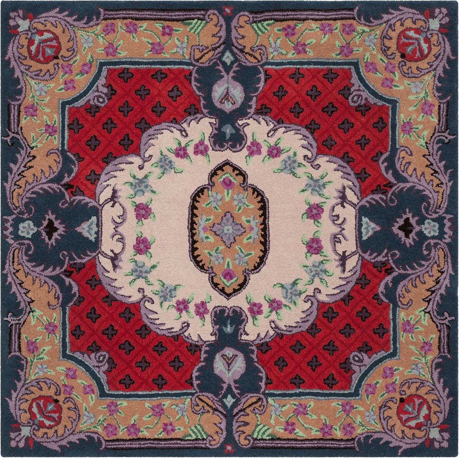 image:imageSAFAVIEH Area Rug 8x10 Bellagio Collection Large Blue amp Pink Handmade Wool Medallion Design Ideal for Living Room Bedroom Office Dining Space BLG535MIvoryPink