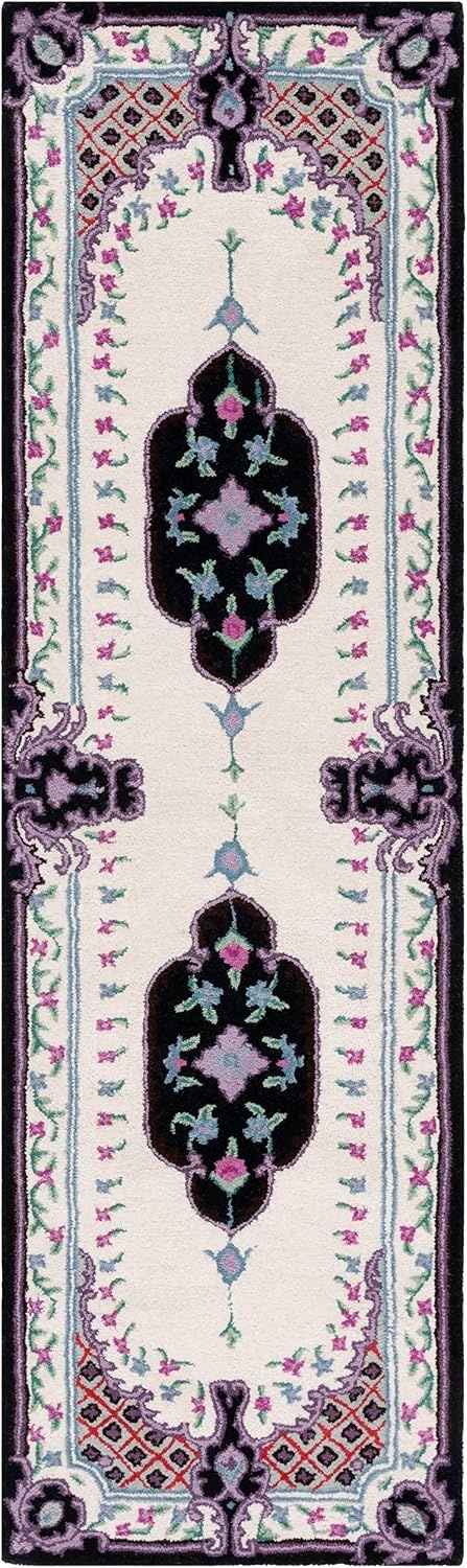 image:imageSAFAVIEH Area Rug 8x10 Bellagio Collection Large Blue amp Pink Handmade Wool Medallion Design Ideal for Living Room Bedroom Office Dining Space BLG535MIvoryBlack