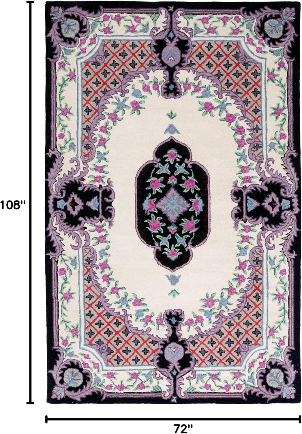 image:imageSAFAVIEH Area Rug 8x10 Bellagio Collection Large Blue amp Pink Handmade Wool Medallion Design Ideal for Living Room Bedroom Office Dining Space BLG535MIvoryBlack