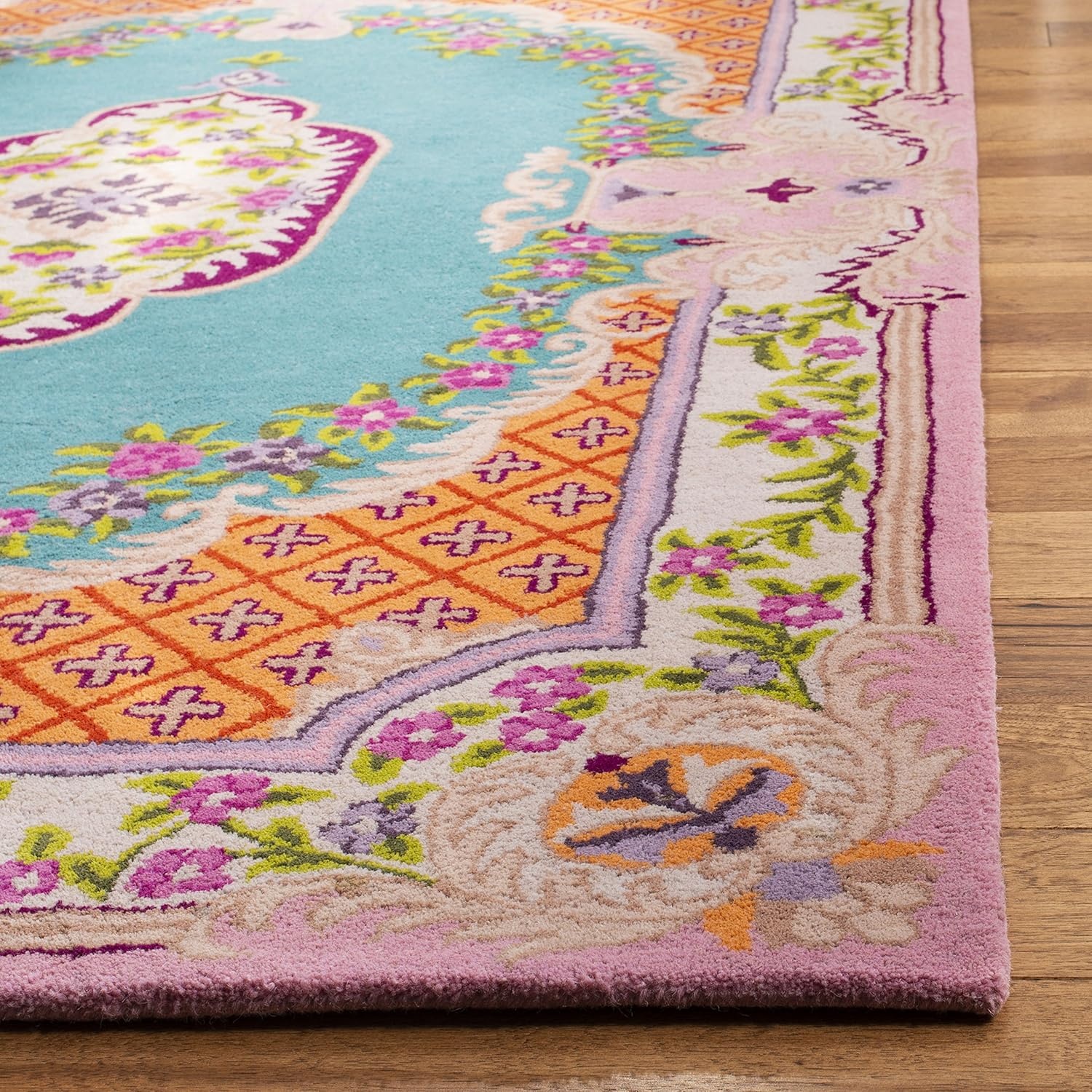 image:imageSAFAVIEH Area Rug 8x10 Bellagio Collection Large Blue amp Pink Handmade Wool Medallion Design Ideal for Living Room Bedroom Office Dining Space BLG535MBluePink