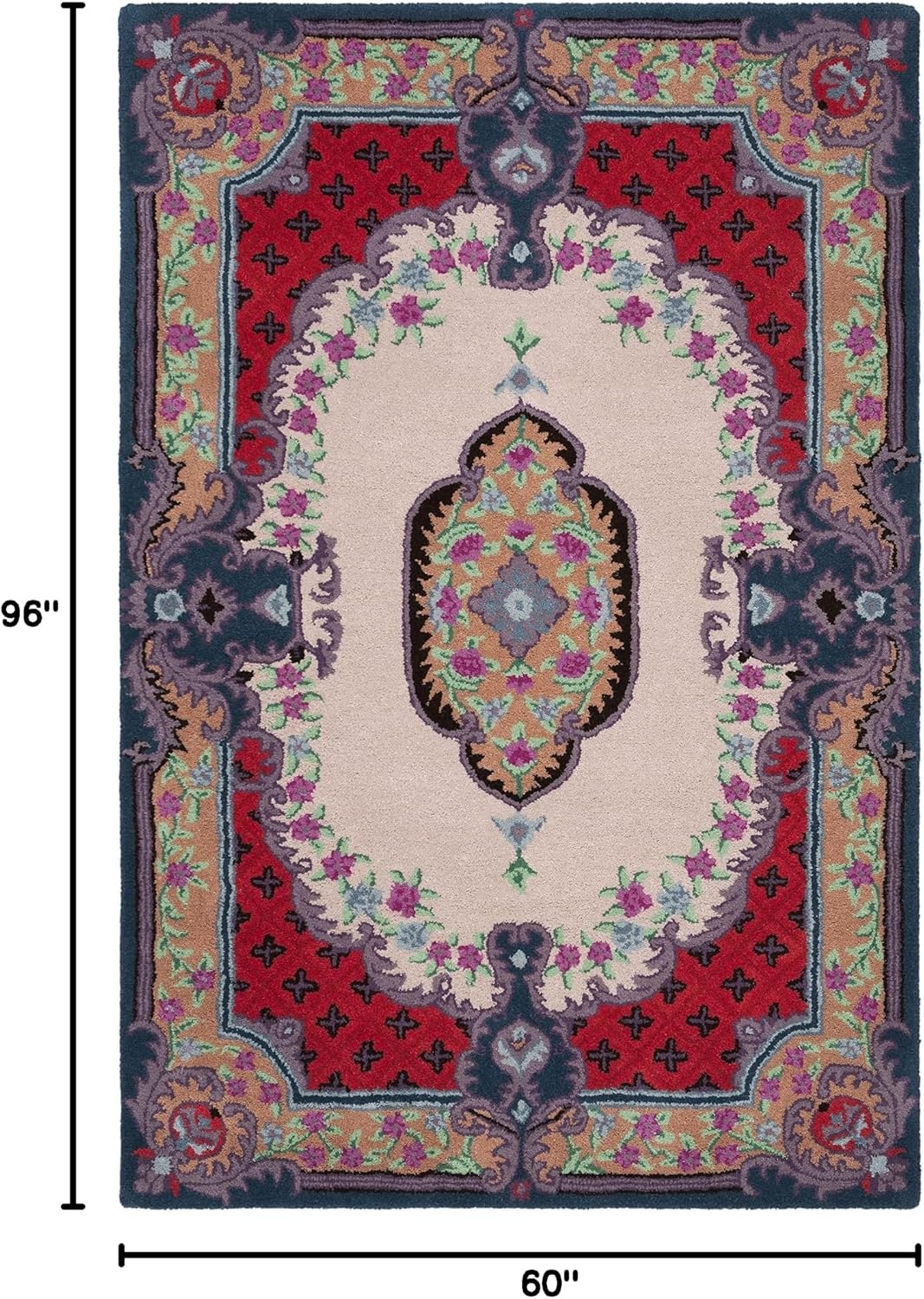 image:imageSAFAVIEH Area Rug 8x10 Bellagio Collection Large Blue amp Pink Handmade Wool Medallion Design Ideal for Living Room Bedroom Office Dining Space BLG535MIvoryPink