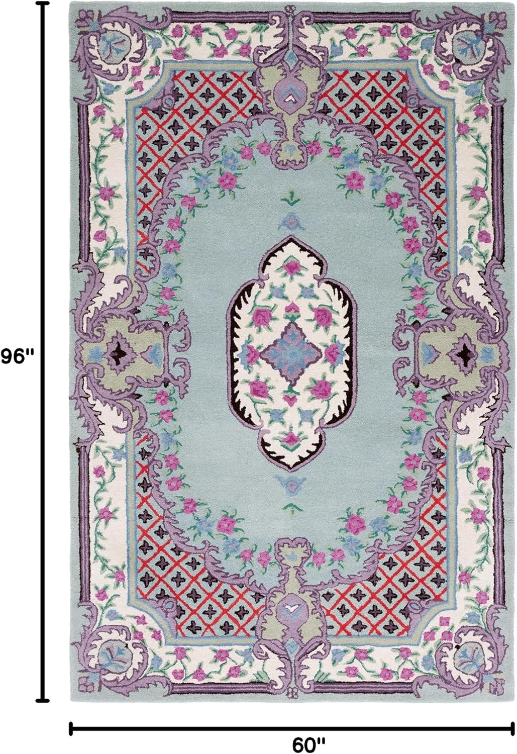 image:imageSAFAVIEH Area Rug 8x10 Bellagio Collection Large Blue amp Pink Handmade Wool Medallion Design Ideal for Living Room Bedroom Office Dining Space BLG535MLight GreenIvory