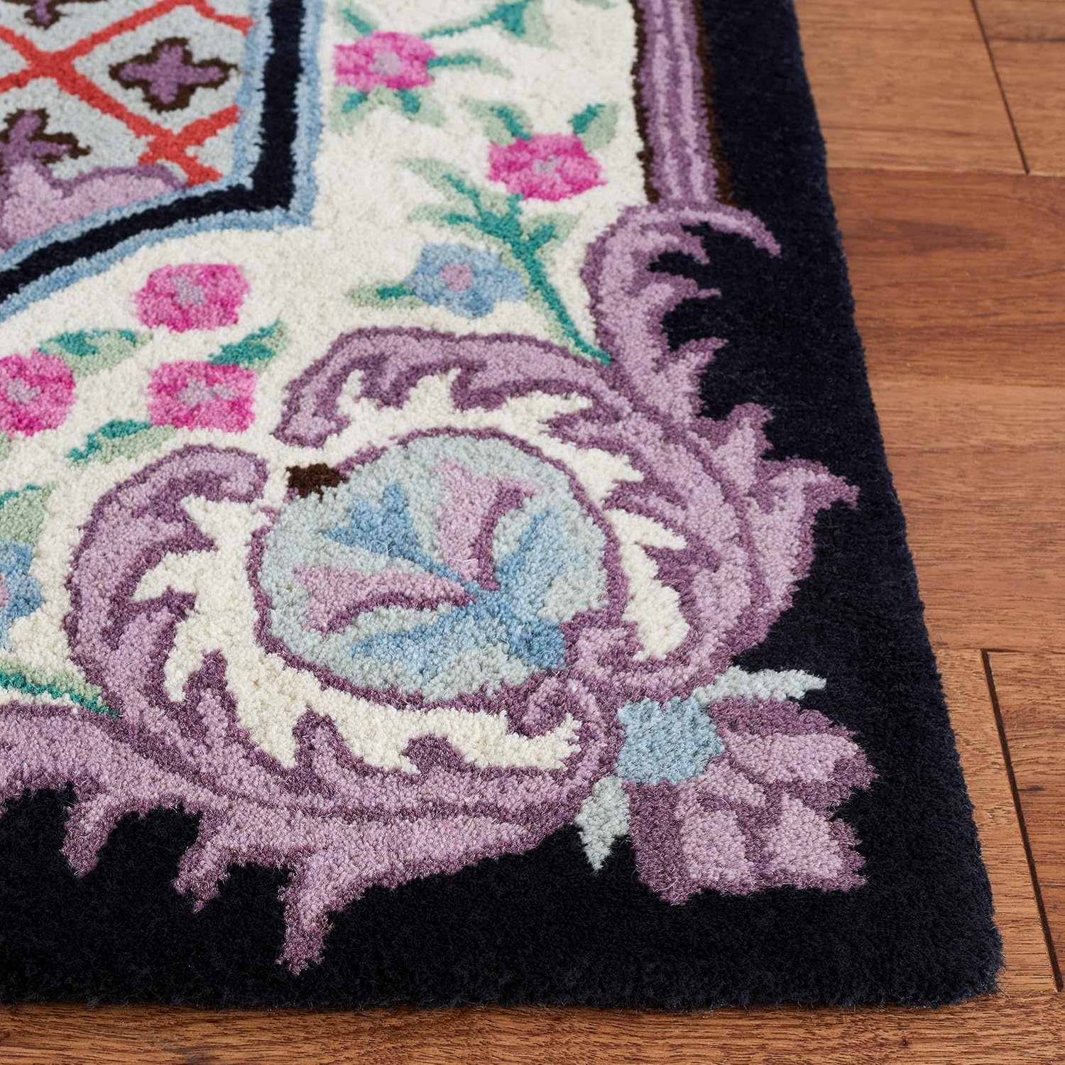 image:imageSAFAVIEH Area Rug 8x10 Bellagio Collection Large Blue amp Pink Handmade Wool Medallion Design Ideal for Living Room Bedroom Office Dining Space BLG535MBlackIvory