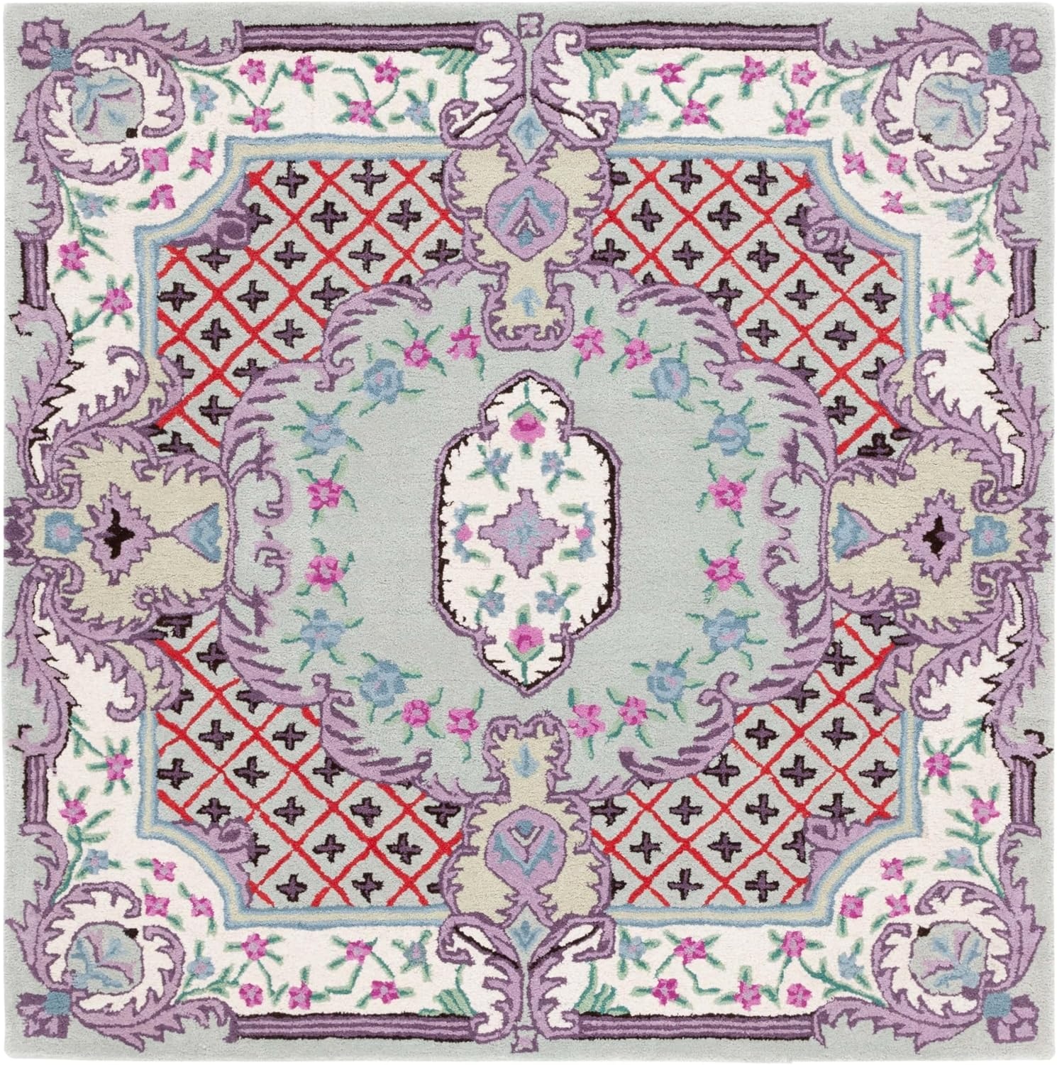 image:imageSAFAVIEH Area Rug 8x10 Bellagio Collection Large Blue amp Pink Handmade Wool Medallion Design Ideal for Living Room Bedroom Office Dining Space BLG535MLight GreenIvory