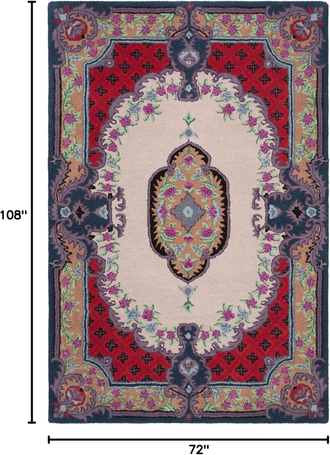 image:imageSAFAVIEH Area Rug 8x10 Bellagio Collection Large Blue amp Pink Handmade Wool Medallion Design Ideal for Living Room Bedroom Office Dining Space BLG535MIvoryPink