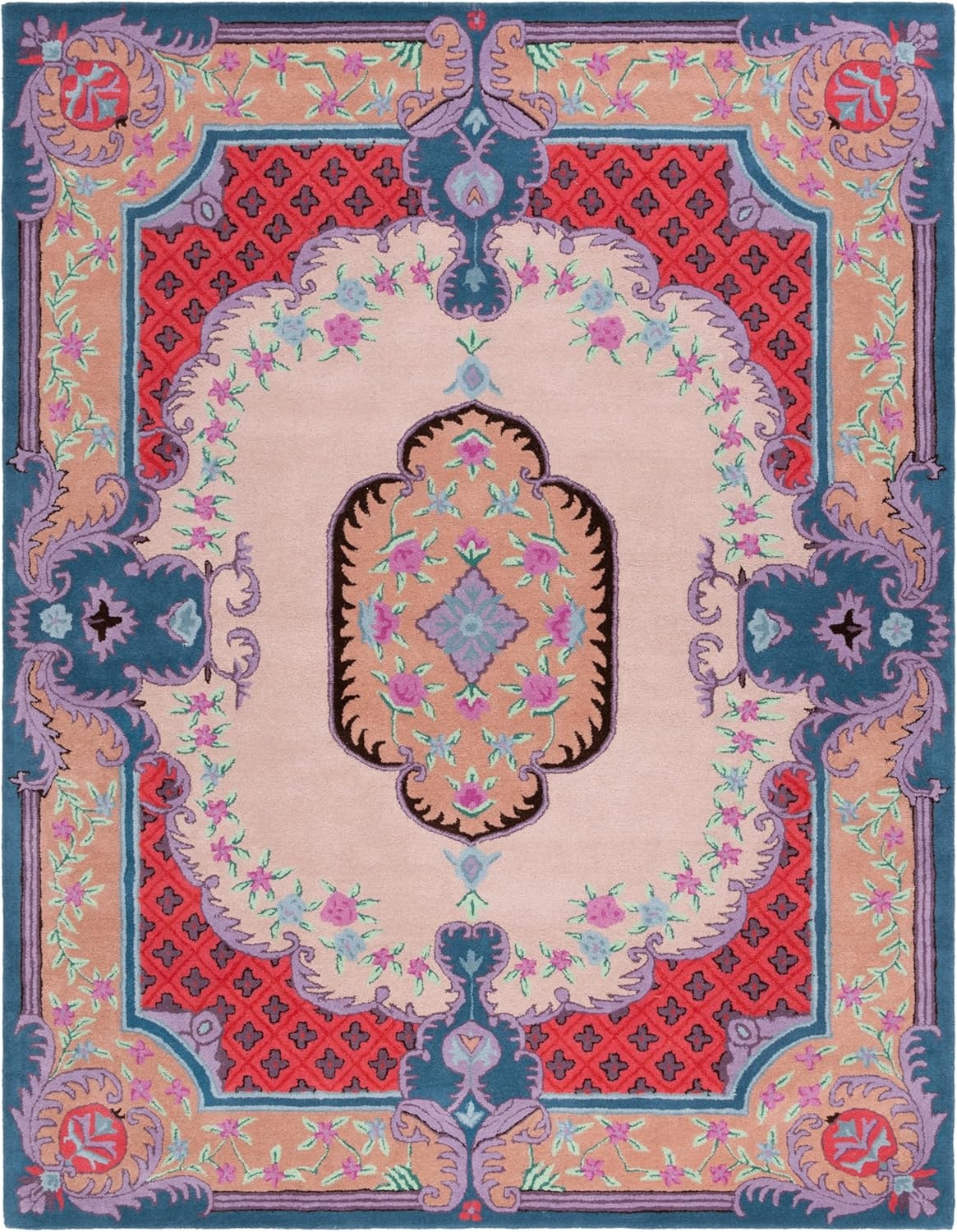 image:imageSAFAVIEH Area Rug 8x10 Bellagio Collection Large Blue amp Pink Handmade Wool Medallion Design Ideal for Living Room Bedroom Office Dining Space BLG535MIvoryPink