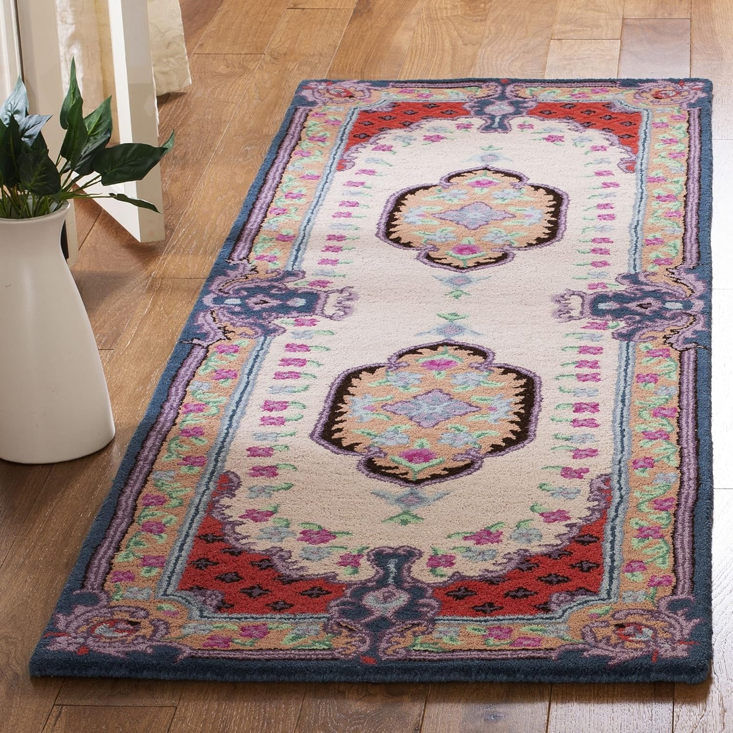 image:imageSAFAVIEH Area Rug 8x10 Bellagio Collection Large Blue amp Pink Handmade Wool Medallion Design Ideal for Living Room Bedroom Office Dining Space BLG535MIvoryPink