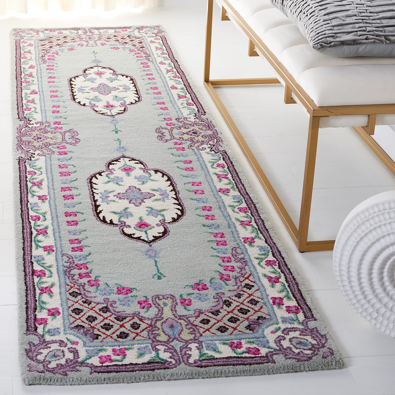 image:imageSAFAVIEH Area Rug 8x10 Bellagio Collection Large Blue amp Pink Handmade Wool Medallion Design Ideal for Living Room Bedroom Office Dining Space BLG535MLight GreenIvory