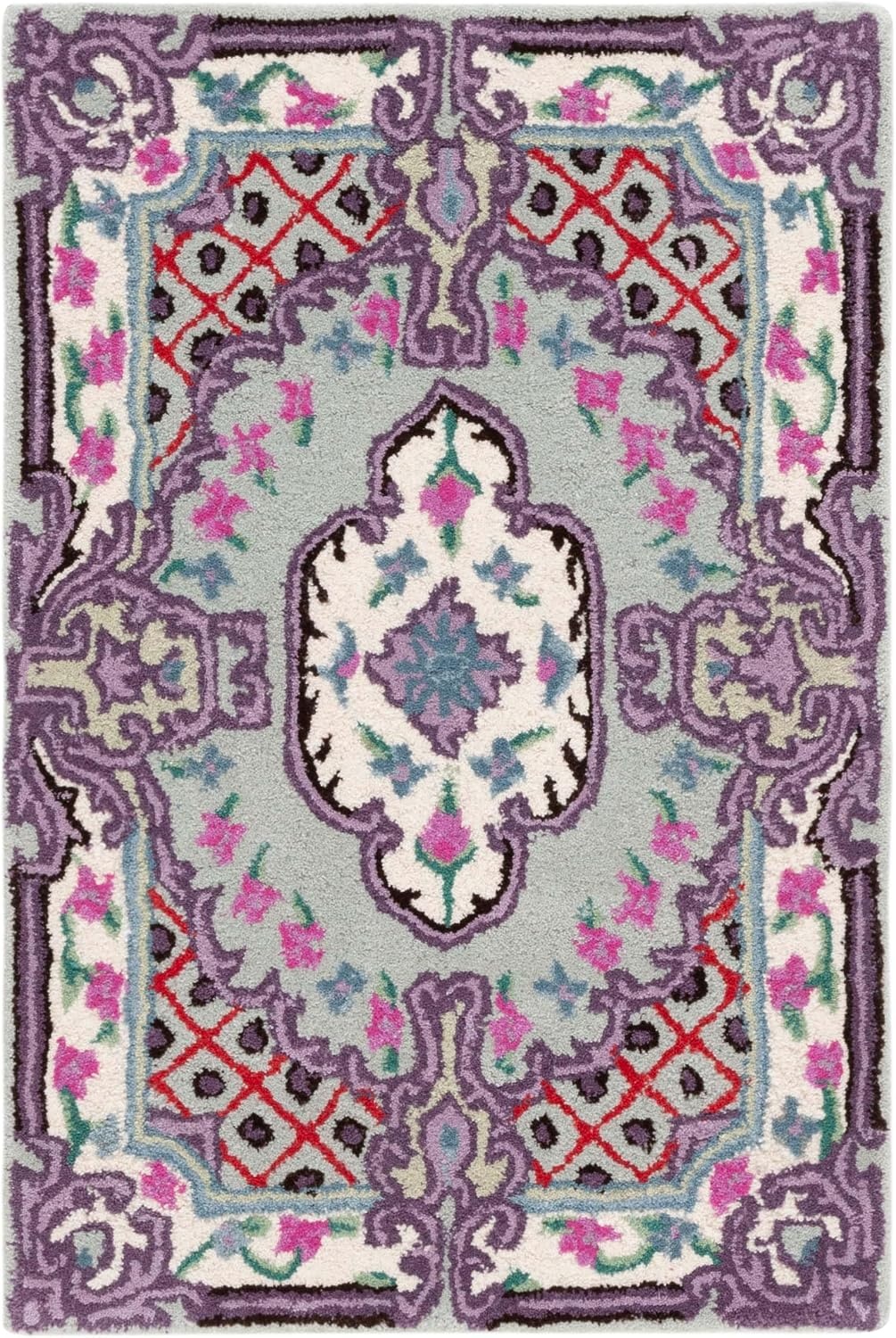 image:imageSAFAVIEH Area Rug 8x10 Bellagio Collection Large Blue amp Pink Handmade Wool Medallion Design Ideal for Living Room Bedroom Office Dining Space BLG535MLight GreenIvory