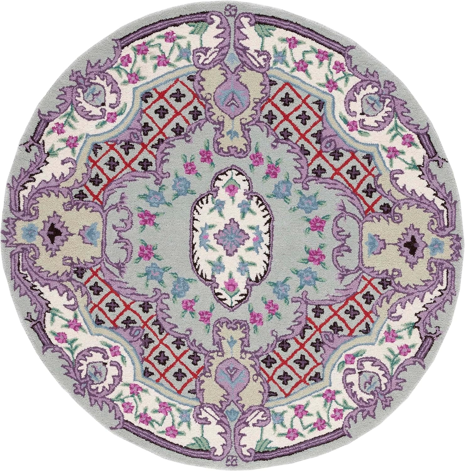 image:imageSAFAVIEH Area Rug 8x10 Bellagio Collection Large Blue amp Pink Handmade Wool Medallion Design Ideal for Living Room Bedroom Office Dining Space BLG535MLight GreenIvory