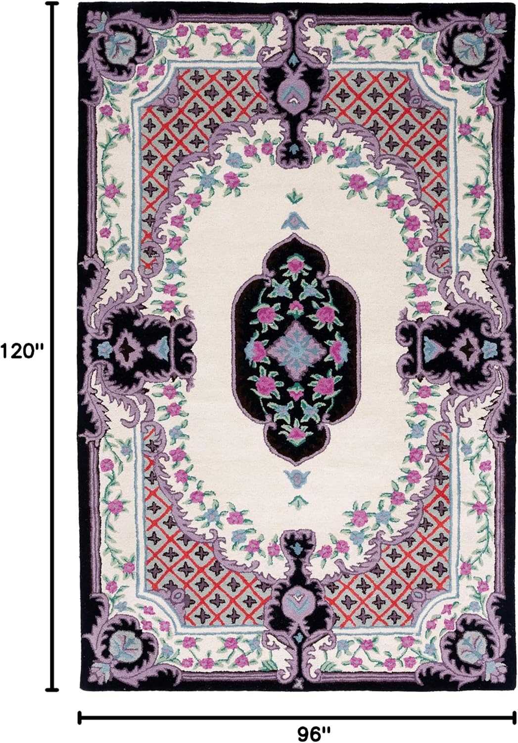image:imageSAFAVIEH Area Rug 8x10 Bellagio Collection Large Blue amp Pink Handmade Wool Medallion Design Ideal for Living Room Bedroom Office Dining Space BLG535MIvoryBlack