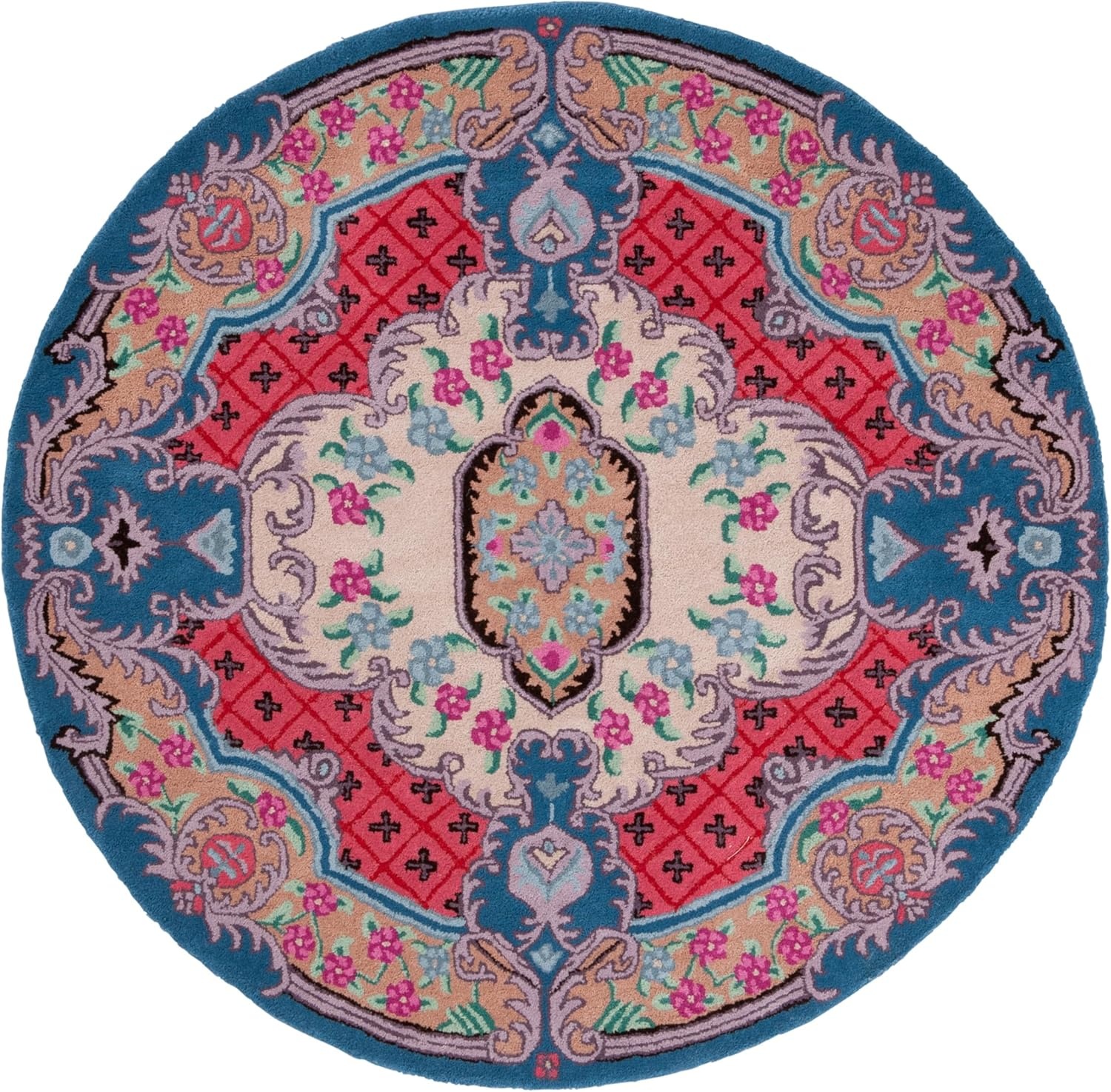image:imageSAFAVIEH Area Rug 8x10 Bellagio Collection Large Blue amp Pink Handmade Wool Medallion Design Ideal for Living Room Bedroom Office Dining Space BLG535MIvoryPink
