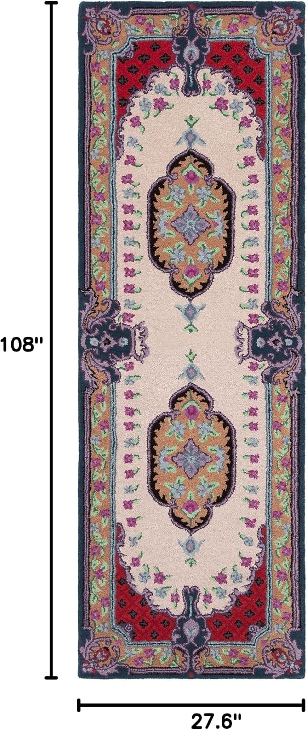 image:imageSAFAVIEH Area Rug 8x10 Bellagio Collection Large Blue amp Pink Handmade Wool Medallion Design Ideal for Living Room Bedroom Office Dining Space BLG535MIvoryPink