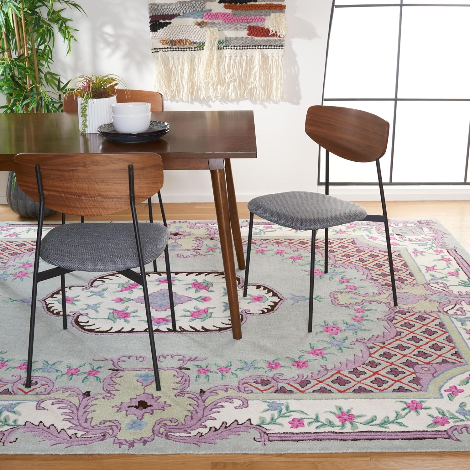 image:imageSAFAVIEH Area Rug 8x10 Bellagio Collection Large Blue amp Pink Handmade Wool Medallion Design Ideal for Living Room Bedroom Office Dining Space BLG535MLight GreenIvory
