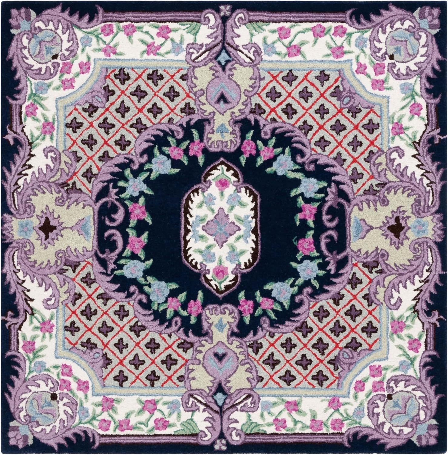 image:imageSAFAVIEH Area Rug 8x10 Bellagio Collection Large Blue amp Pink Handmade Wool Medallion Design Ideal for Living Room Bedroom Office Dining Space BLG535MNavyIvory