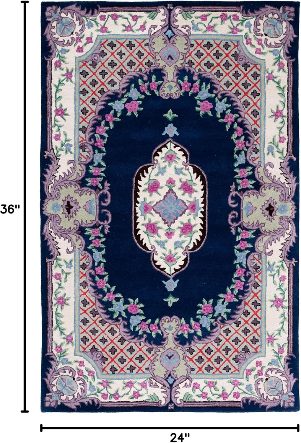 image:imageSAFAVIEH Area Rug 8x10 Bellagio Collection Large Blue amp Pink Handmade Wool Medallion Design Ideal for Living Room Bedroom Office Dining Space BLG535MNavyIvory