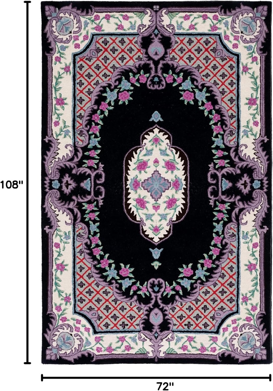 image:imageSAFAVIEH Area Rug 8x10 Bellagio Collection Large Blue amp Pink Handmade Wool Medallion Design Ideal for Living Room Bedroom Office Dining Space BLG535MBlackIvory