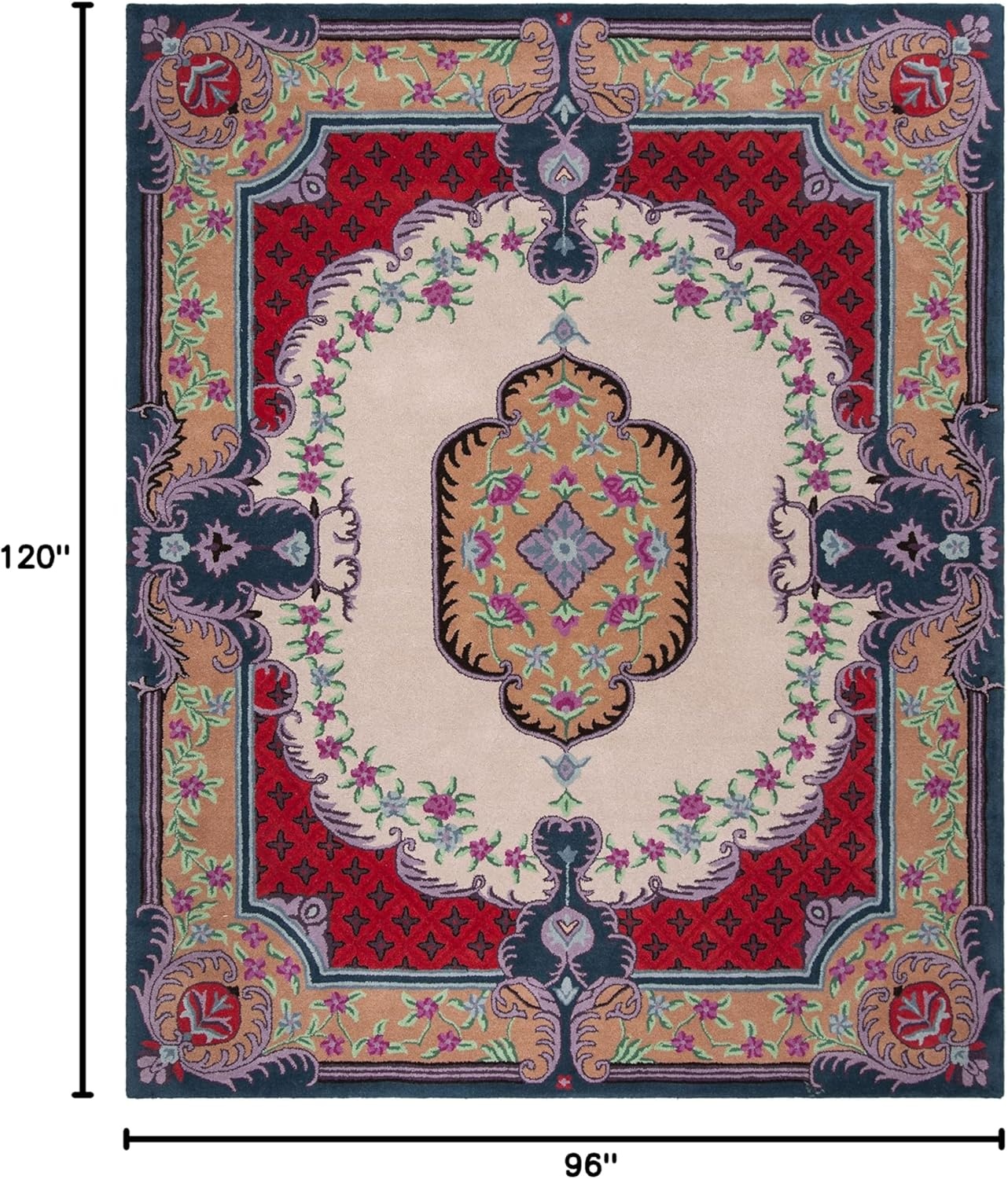 image:imageSAFAVIEH Area Rug 8x10 Bellagio Collection Large Blue amp Pink Handmade Wool Medallion Design Ideal for Living Room Bedroom Office Dining Space BLG535MIvoryPink
