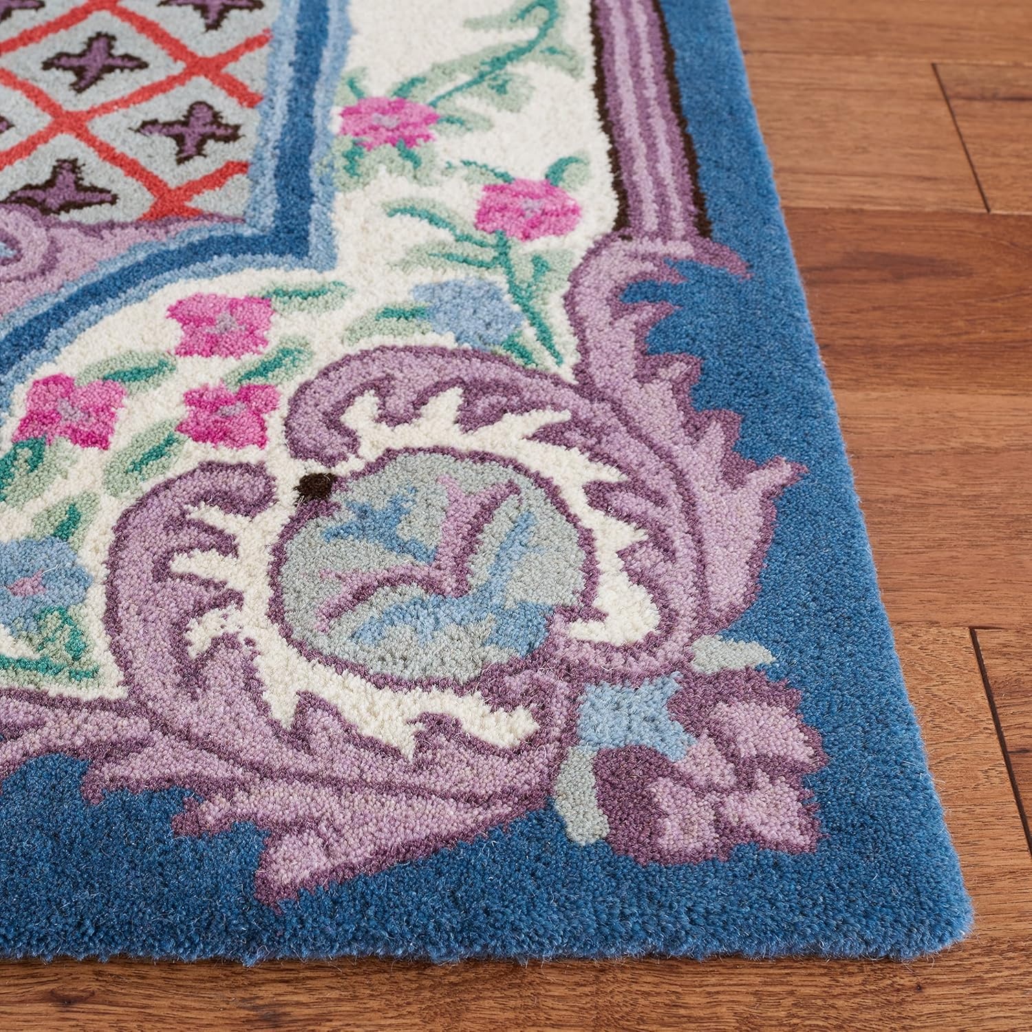 image:imageSAFAVIEH Area Rug 8x10 Bellagio Collection Large Blue amp Pink Handmade Wool Medallion Design Ideal for Living Room Bedroom Office Dining Space BLG535MPinkIvory