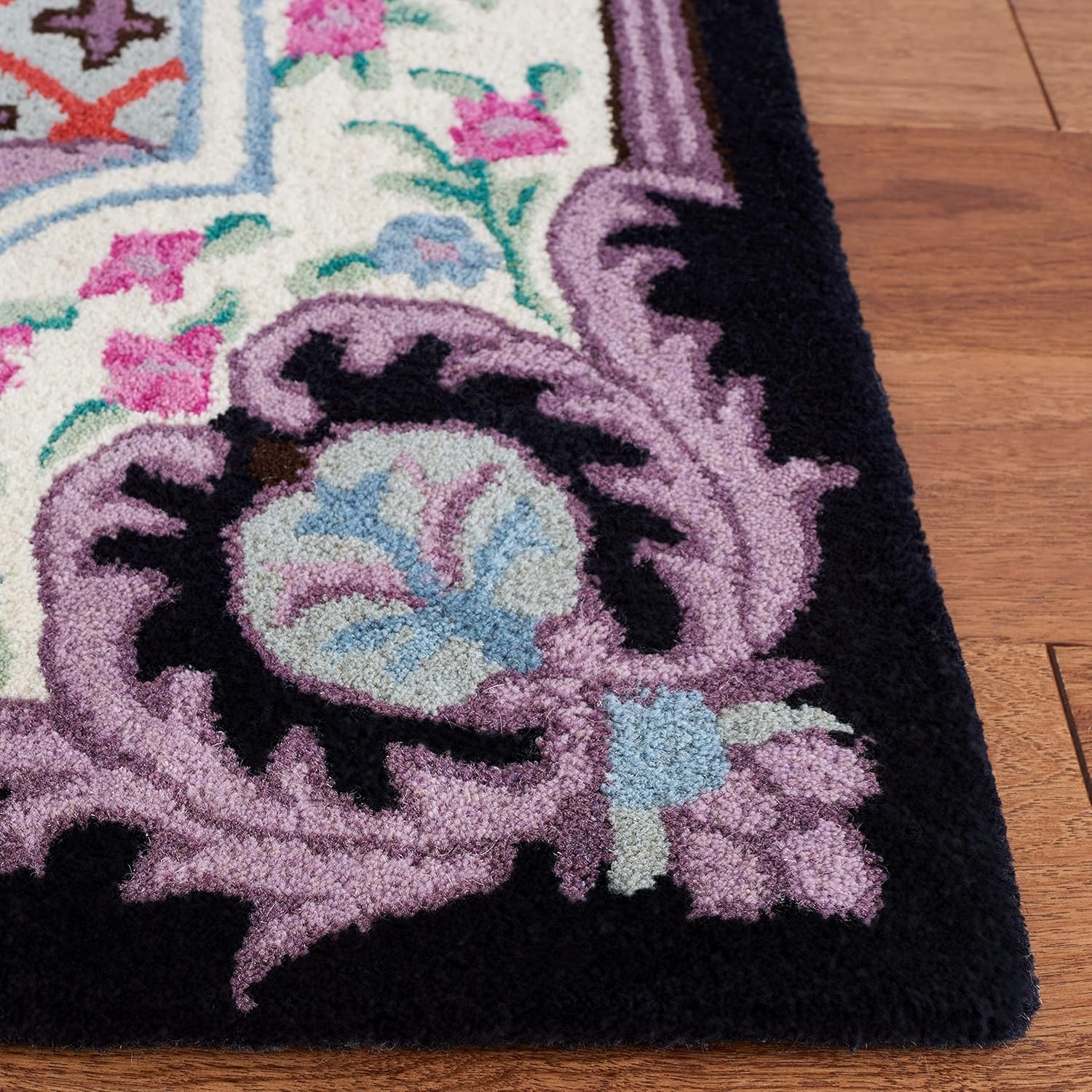 image:imageSAFAVIEH Area Rug 8x10 Bellagio Collection Large Blue amp Pink Handmade Wool Medallion Design Ideal for Living Room Bedroom Office Dining Space BLG535MIvoryBlack