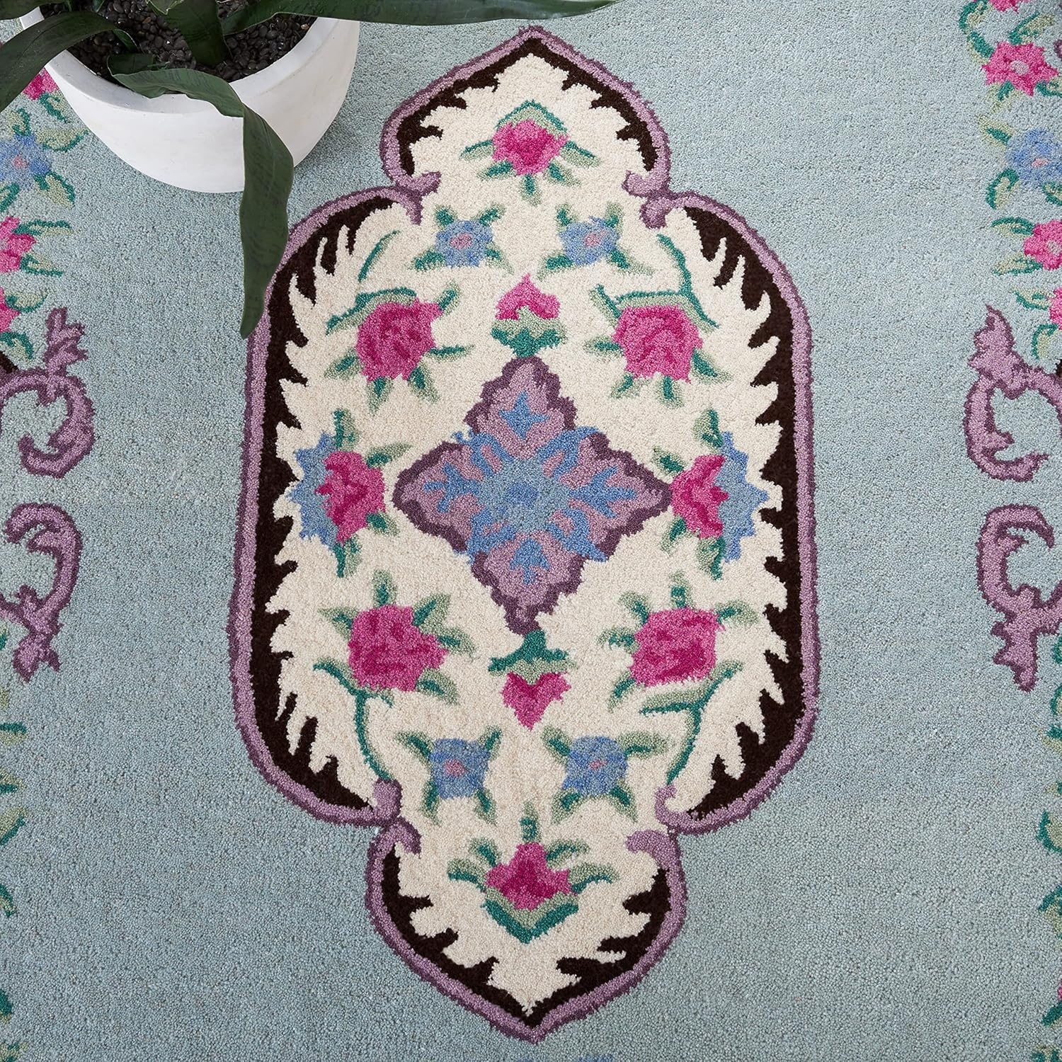 image:imageSAFAVIEH Area Rug 8x10 Bellagio Collection Large Blue amp Pink Handmade Wool Medallion Design Ideal for Living Room Bedroom Office Dining Space BLG535MLight GreenIvory