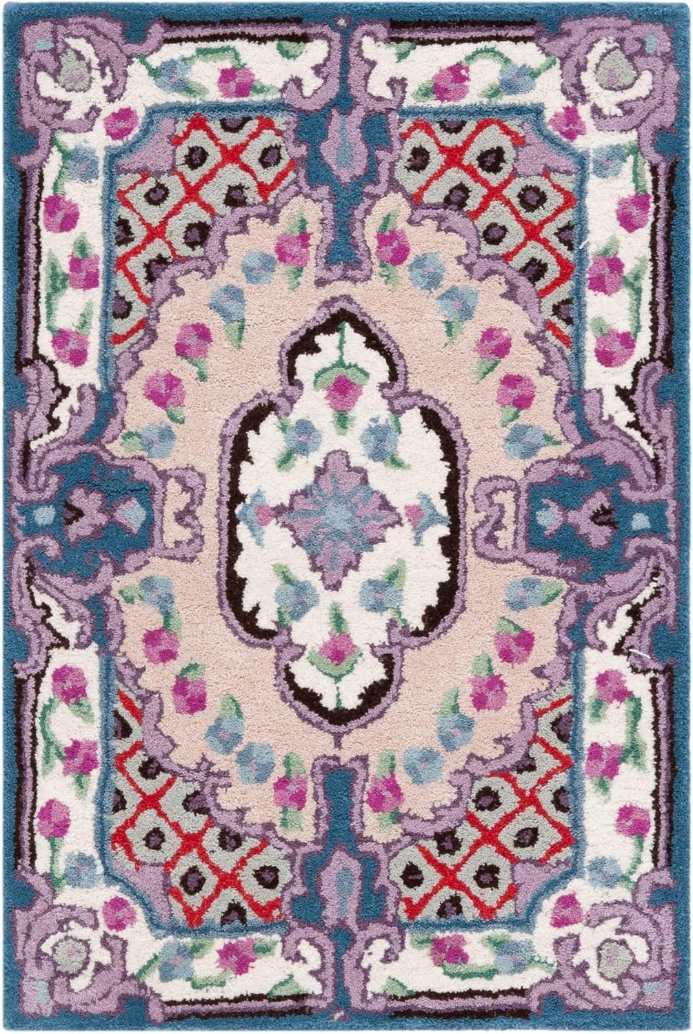 image:imageSAFAVIEH Area Rug 8x10 Bellagio Collection Large Blue amp Pink Handmade Wool Medallion Design Ideal for Living Room Bedroom Office Dining Space BLG535MPinkIvory