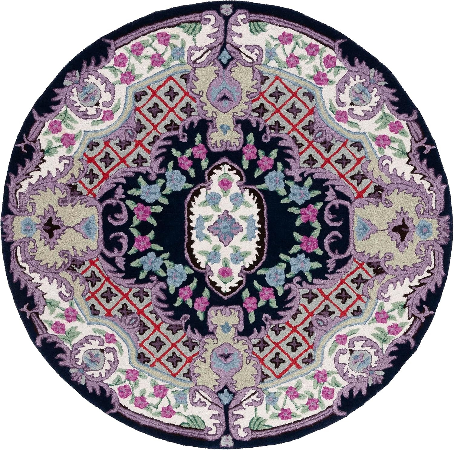 image:imageSAFAVIEH Area Rug 8x10 Bellagio Collection Large Blue amp Pink Handmade Wool Medallion Design Ideal for Living Room Bedroom Office Dining Space BLG535MNavyIvory
