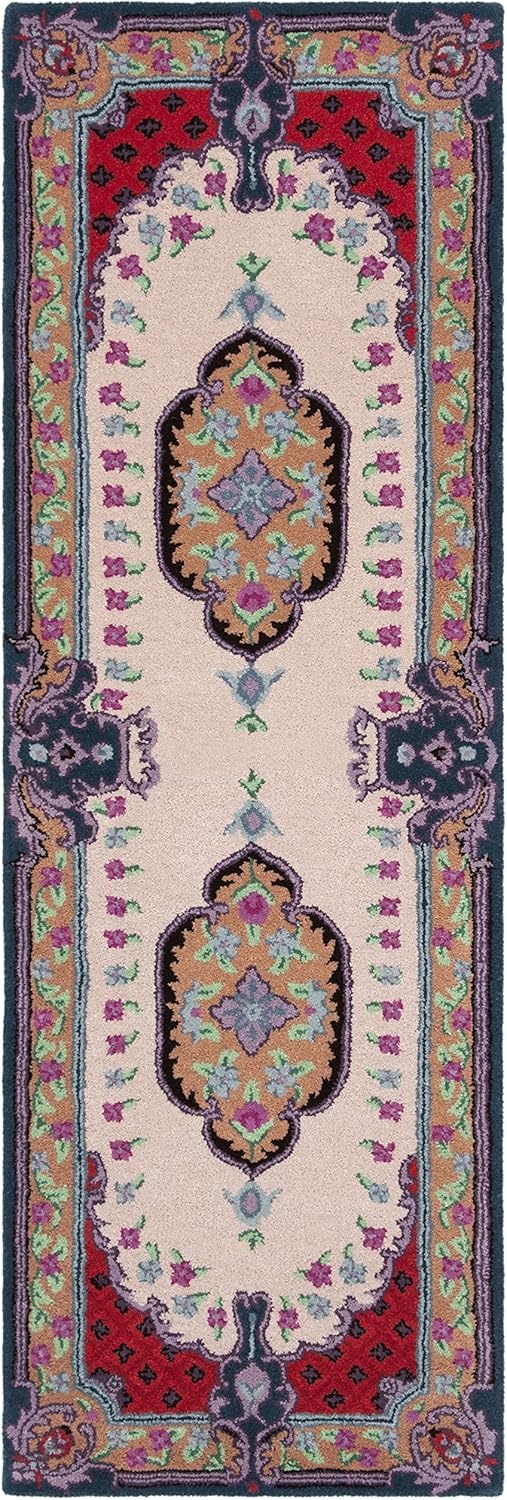 image:imageSAFAVIEH Area Rug 8x10 Bellagio Collection Large Blue amp Pink Handmade Wool Medallion Design Ideal for Living Room Bedroom Office Dining Space BLG535MIvoryPink