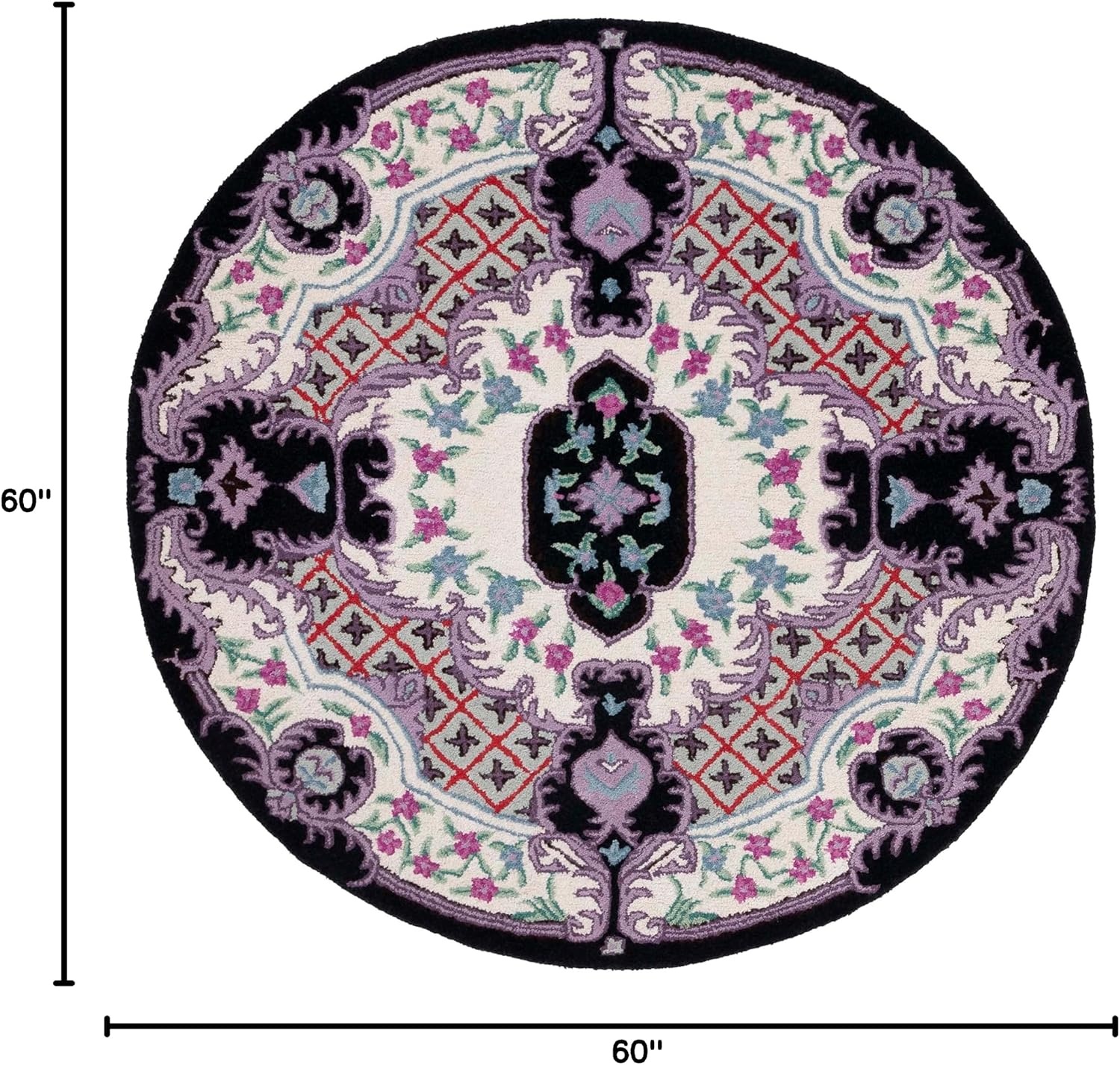 image:imageSAFAVIEH Area Rug 8x10 Bellagio Collection Large Blue amp Pink Handmade Wool Medallion Design Ideal for Living Room Bedroom Office Dining Space BLG535MIvoryBlack