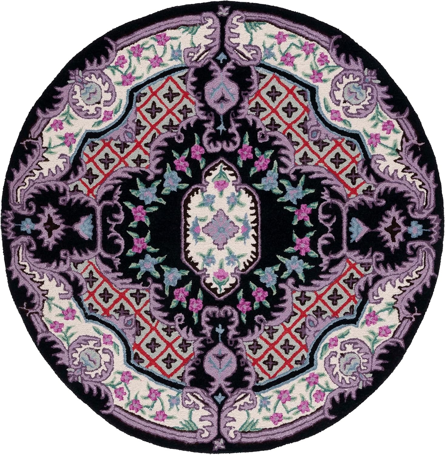 image:imageSAFAVIEH Area Rug 8x10 Bellagio Collection Large Blue amp Pink Handmade Wool Medallion Design Ideal for Living Room Bedroom Office Dining Space BLG535MBlackIvory