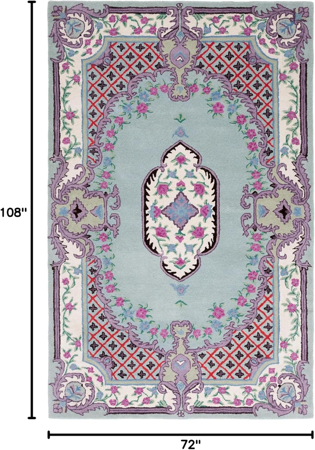image:imageSAFAVIEH Area Rug 8x10 Bellagio Collection Large Blue amp Pink Handmade Wool Medallion Design Ideal for Living Room Bedroom Office Dining Space BLG535MLight GreenIvory